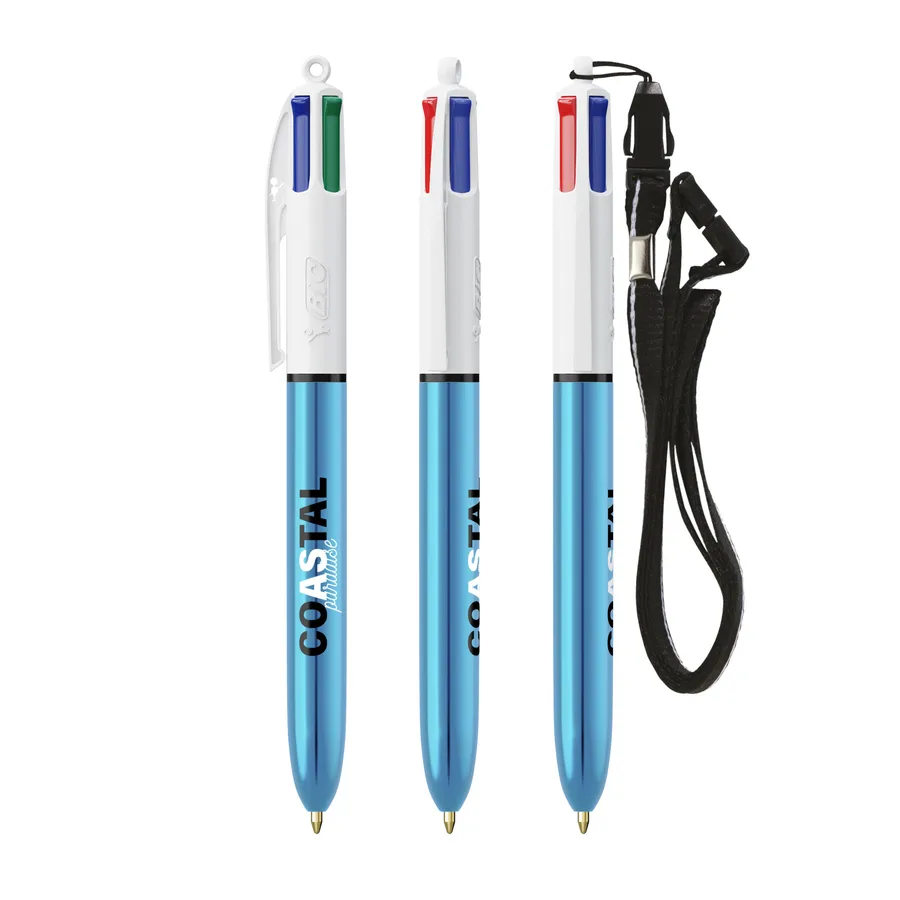 BIC® 4 Colours® Shine -kuulakärkikynä kaulanauhalla