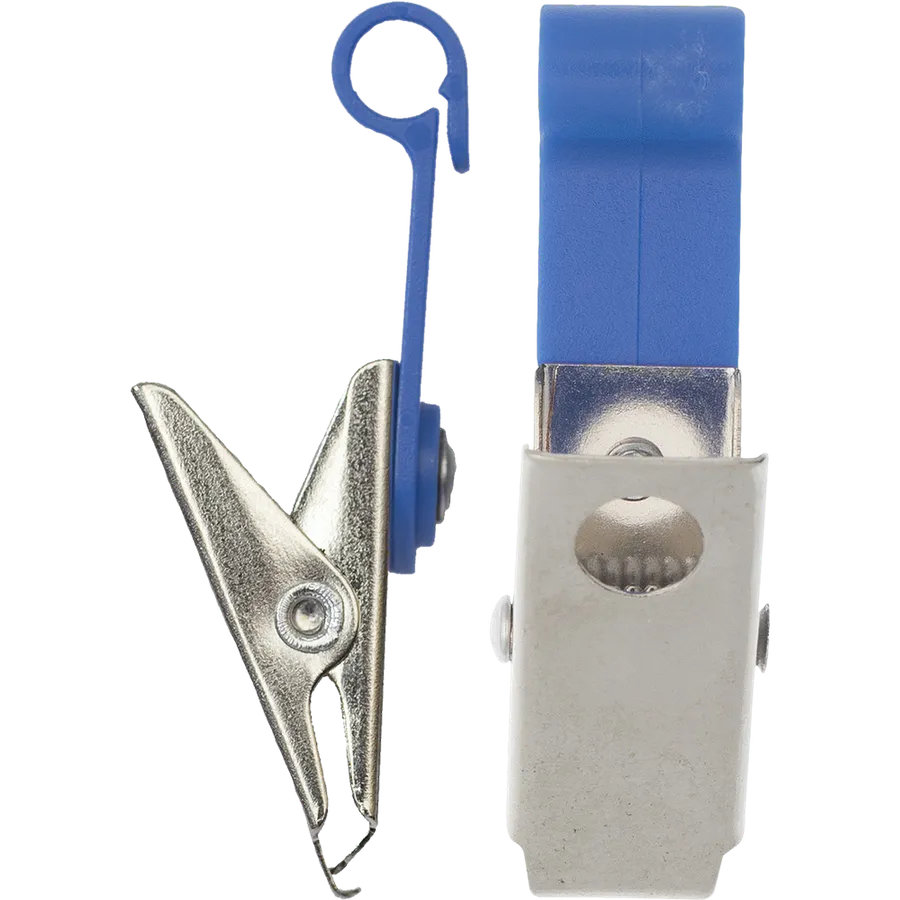CardKeep Hook A -hauenleukapidike, metallinen pidike ja sininen muovikoukku.