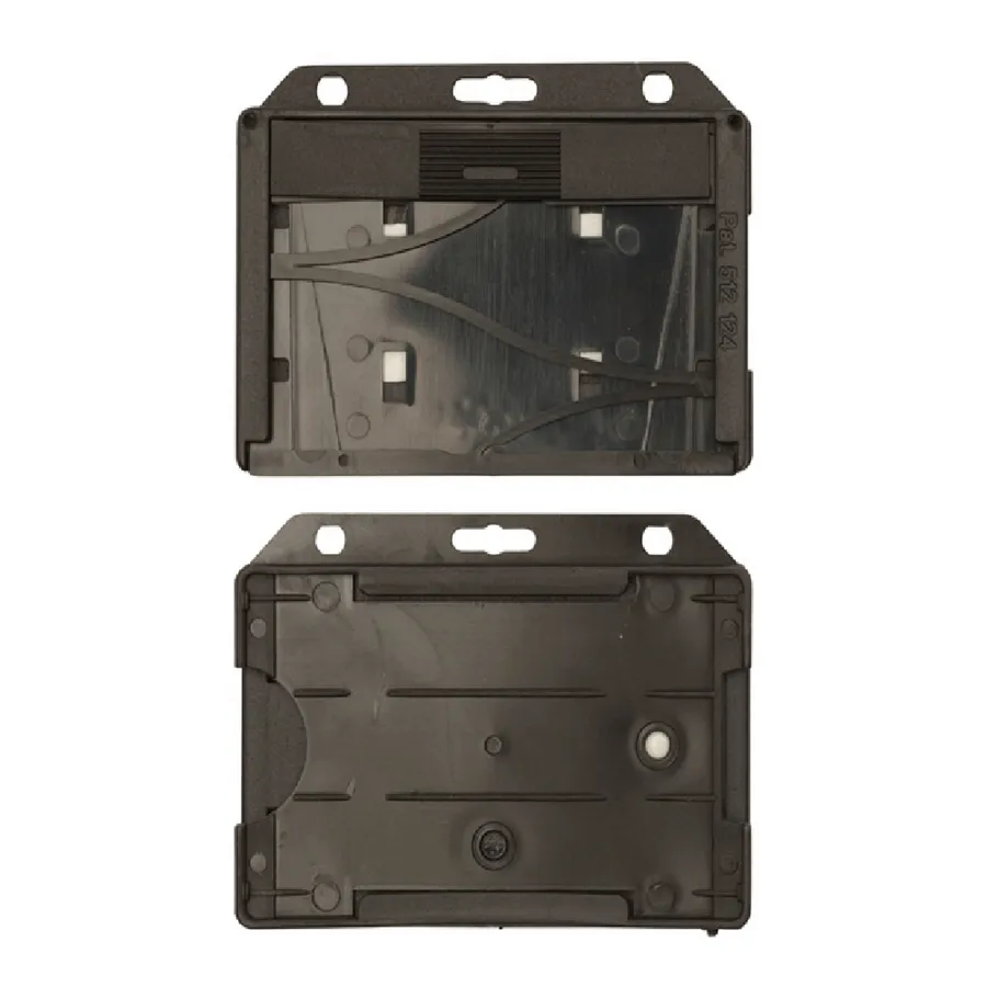 Musta vaakamallinen Card Case Duo -korttikotelo kuvattuna etu- ja takapuolelta.