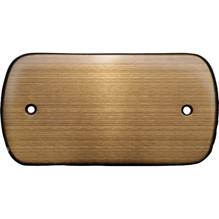 Rectangular oxidised brass door plate with a brushed finish and two mounting holes, no print.