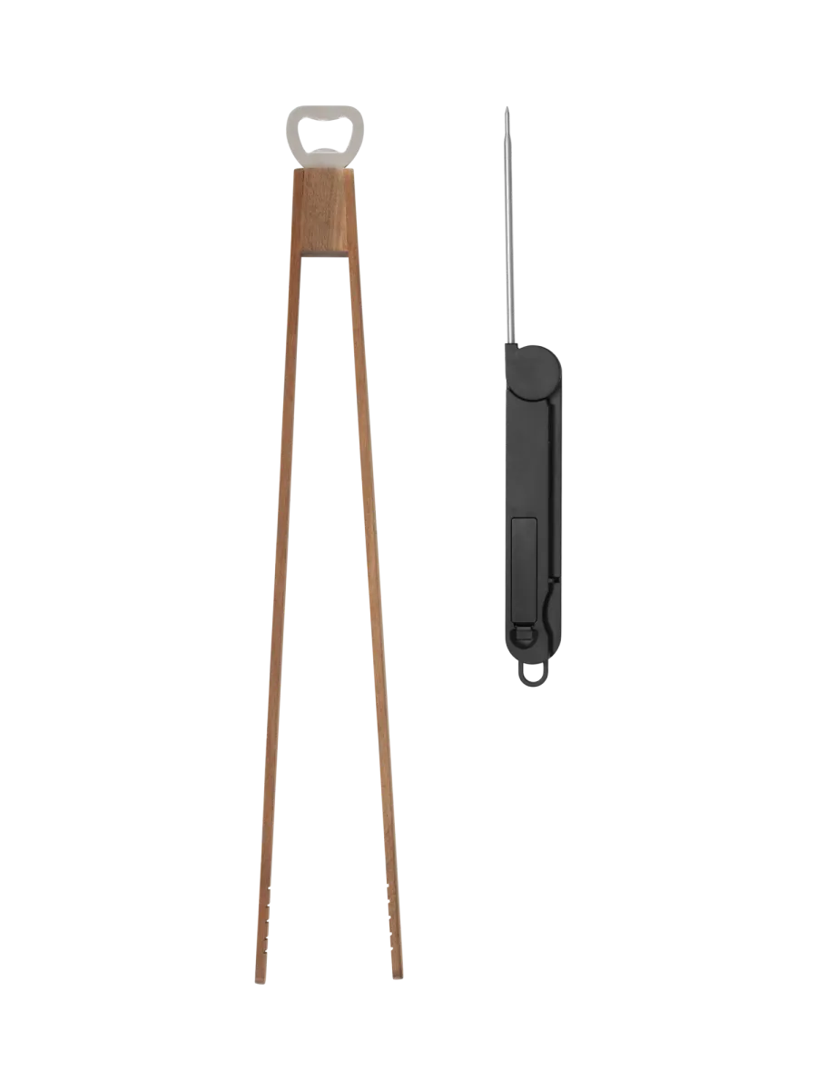 Grillipihdit pullonavaajalla ja lämpömittarilla, Orrefors Outdoor