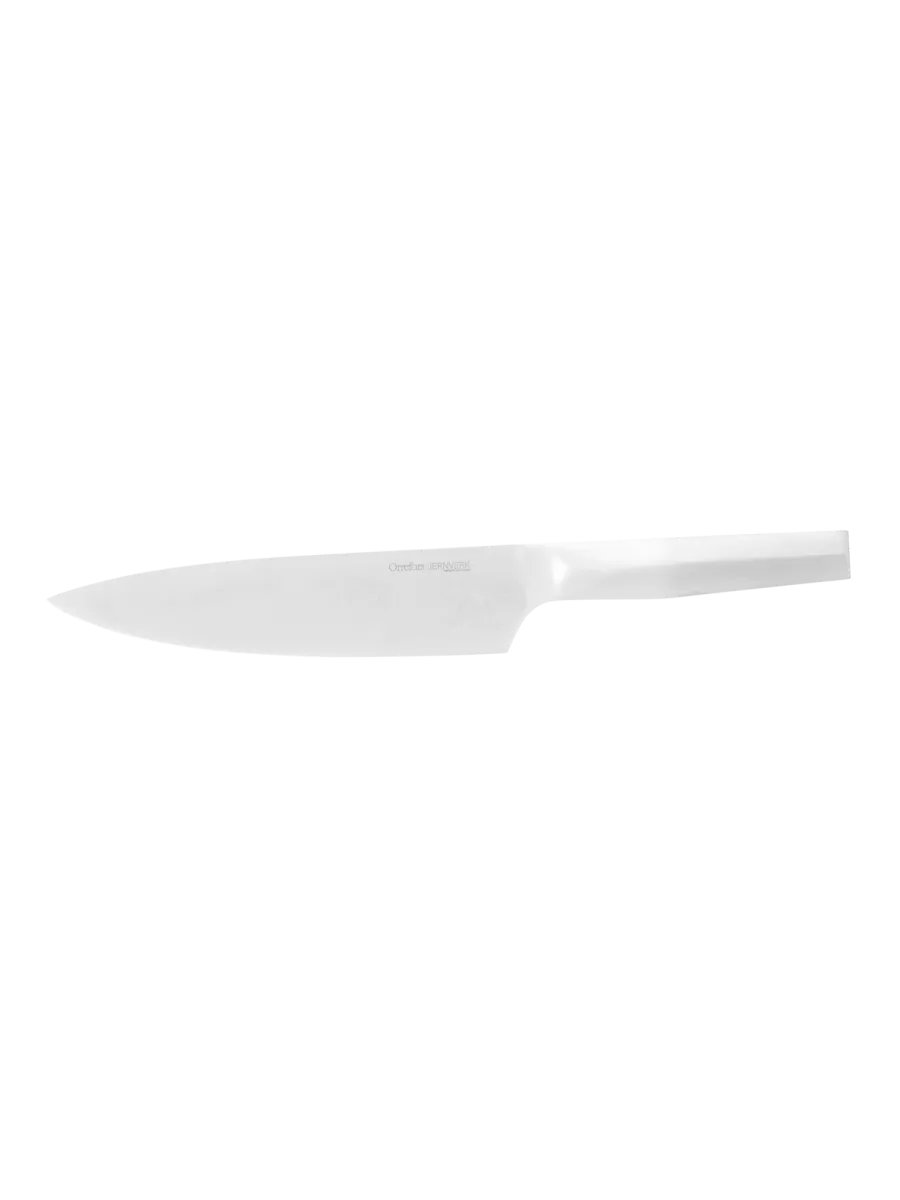 Orrefors Jernverk Premium keittiöveitsi, teräksinen terä ja suora kahva.
