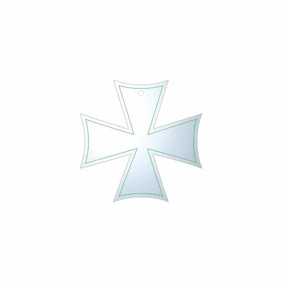 Maltanristin muotoinen vaalea pehmoheijastin, jossa on ripustusreikä yläosassa.