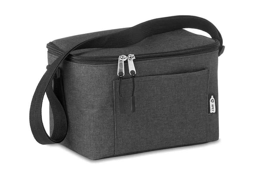 Tummanharmaa CUBA-kylmäkassi, jossa vetoketjullinen etutasku, kantokahva ja olkahihna.