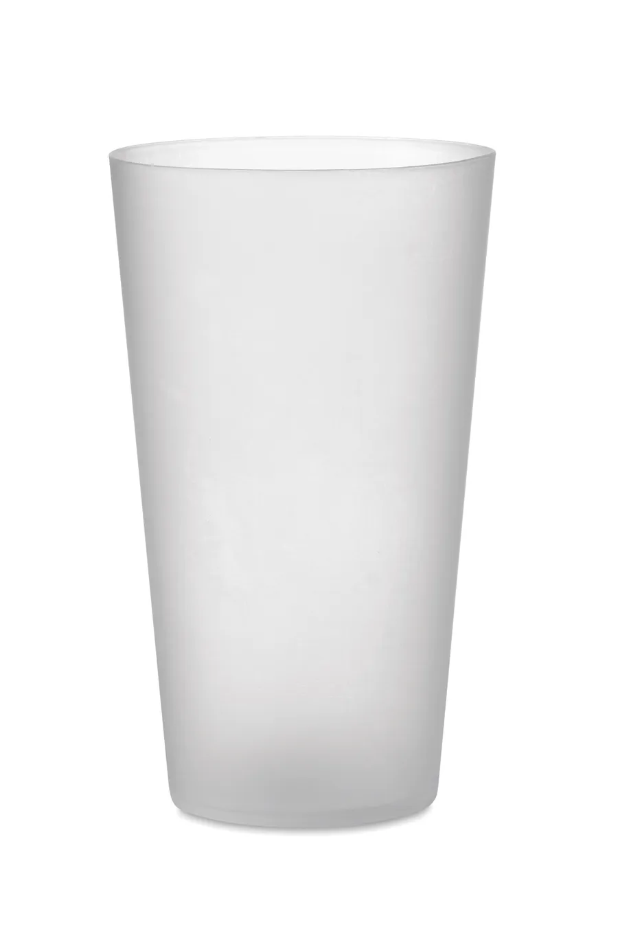 Huurrettu läpikuultava valkoinen FESTA LARGE -tapahtumamuki 500 ml ilman painatusta.