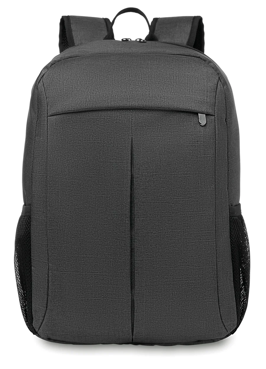 Harmaa STOCKHOLM BAG -tietokonereppu, jossa vetoketjutasku edessä ja verkkotaskut sivuilla.