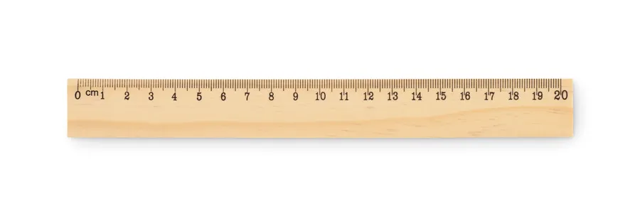 Puinen 20 cm:n viivoitin, jossa senttimetriasteikko.
