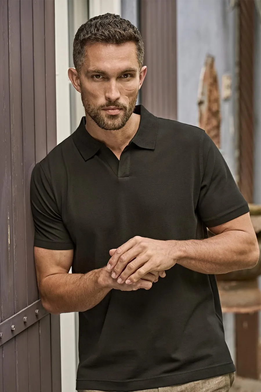 Luxury stretch V-neck polo shirt