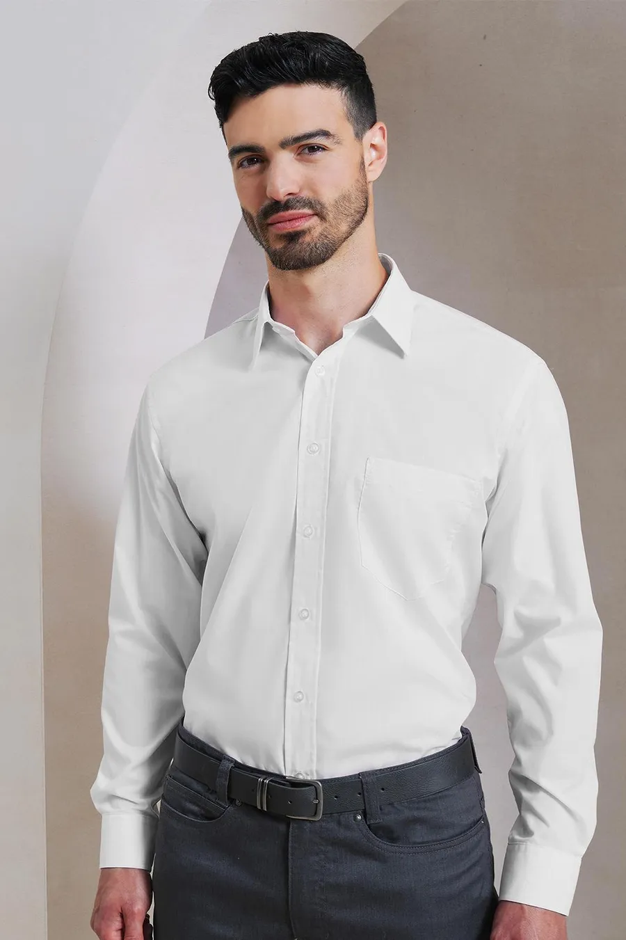 Long-sleeved poplin shirt