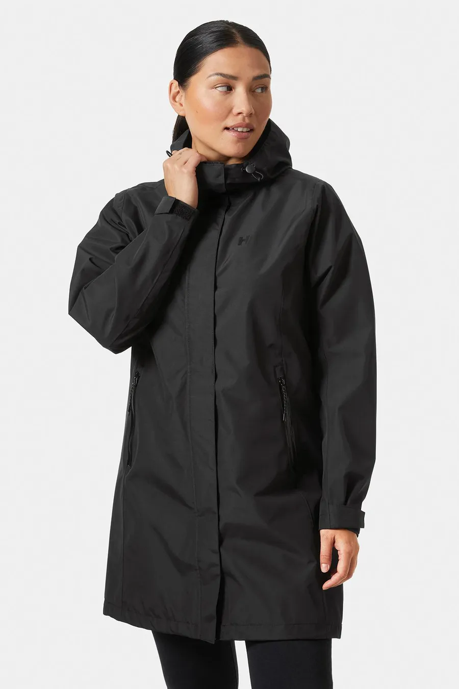 Musta naisten Voyage-parka, jossa on esimerkkipainatus.