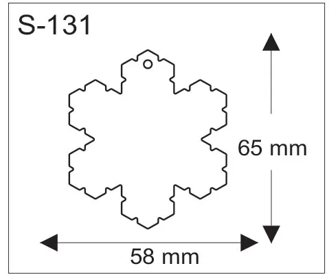 Lumihiutaleen muotoinen pehmoheijastin, mitat 65 x 58 mm.