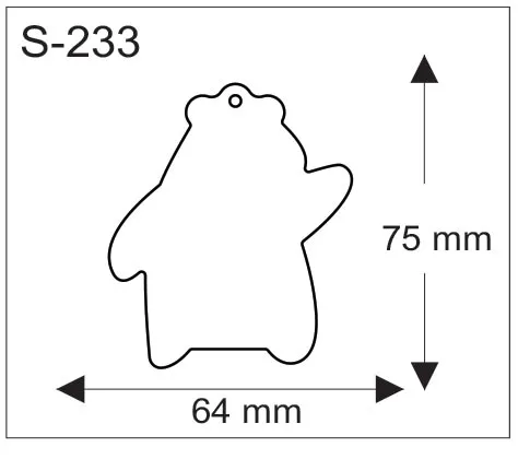 Nallen muotoinen pehmoheijastin, mitat 64 x 75 mm.