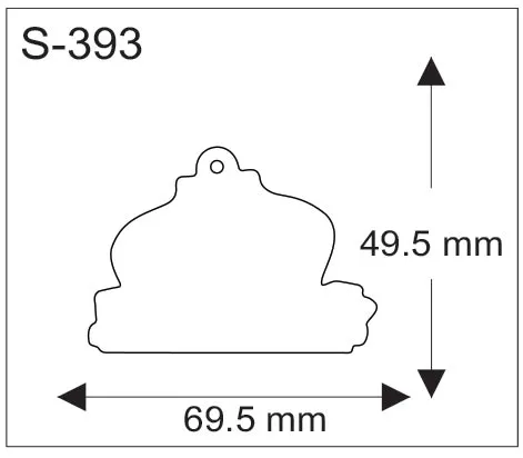 Erikoismuotoon leikatun pehmoheijastimen mittapiirros, leveys 69,5 mm ja korkeus 49,5 mm.