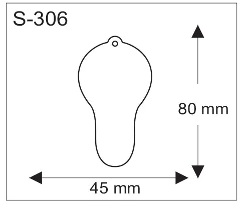 Lampun muotoisen pehmoheijastimen mittapiirros, leveys 45 mm ja korkeus 80 mm.