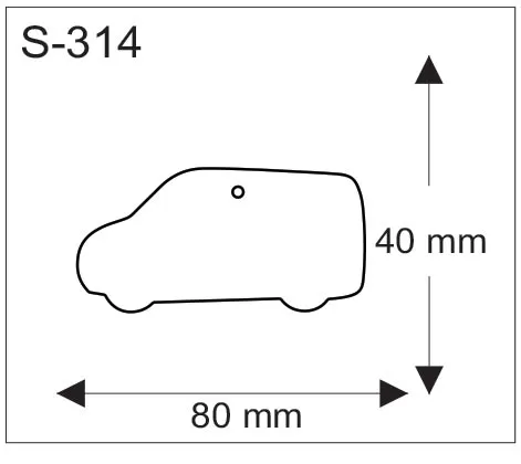 Auton muotoinen pehmoheijastin, mitat 80 x 40 mm.