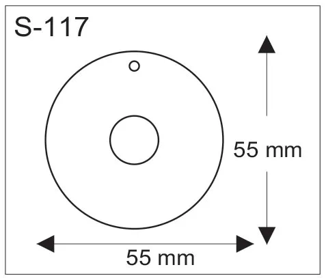 Renkaan muotoinen pehmoheijastin, jonka keskellä aukko ja yläreunassa kiinnitysreikä, mitat 55 x 55 mm.