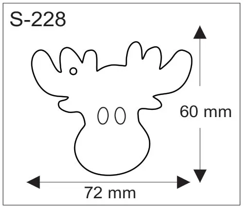 Hirven pään muotoinen pehmoheijastin, mitat 72 x 60 mm.