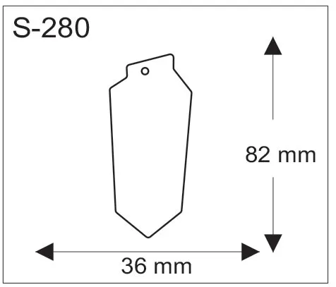Solmion muotoinen pehmoheijastin, mitat 36 x 82 mm.