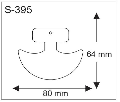 Erikoismuotoisen pehmoheijastimen mittapiirros, leveys 80 mm ja korkeus 64 mm.