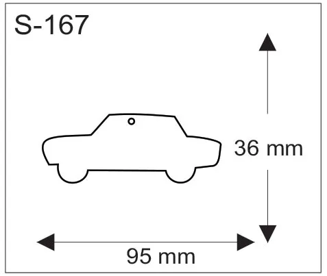 Auton muotoinen pehmoheijastin, mitat 95 x 36 mm.