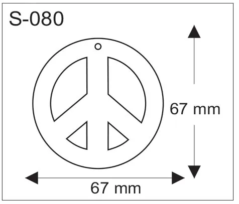 Rauhanmerkin muotoinen pehmoheijastin, mitat 67 x 67 mm.