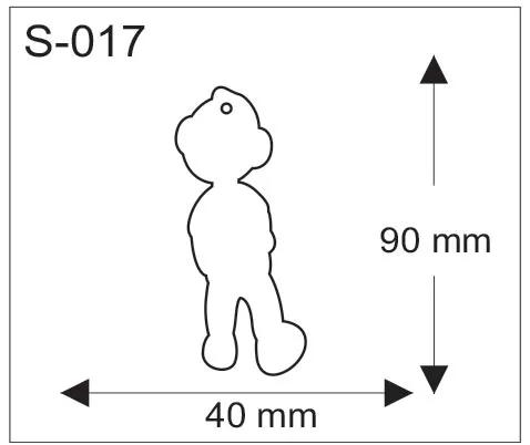 Poikahahmon muotoinen pehmoheijastin, mitat 40 x 90 mm.