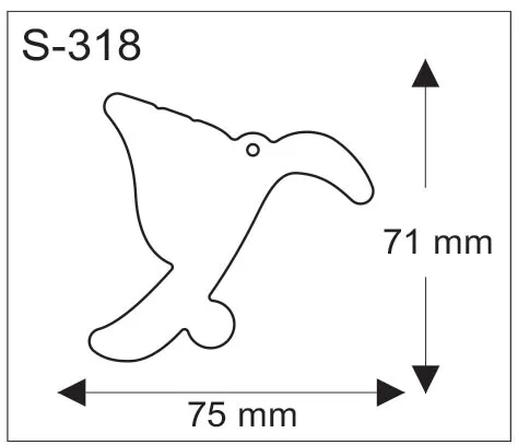 Linnun muotoisen pehmoheijastimen piirros, mitat 75 mm x 71 mm.
