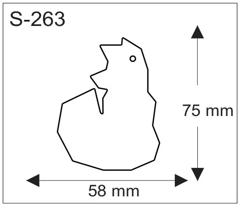 Tipun muotoisen pehmoheijastimen mittakuva, koko 58 x 75 mm.