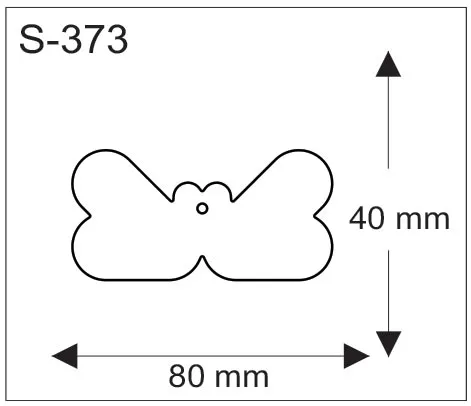 Perhosen muotoisen pehmoheijastimen mittakuva, koko 80 x 40 mm.