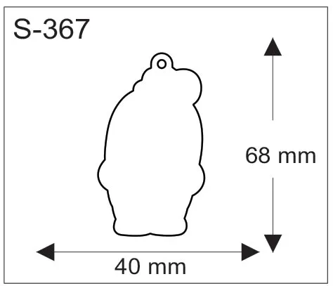 Hahmon muotoisen pehmoheijastimen muotopiirros mitoilla 40 mm x 68 mm.