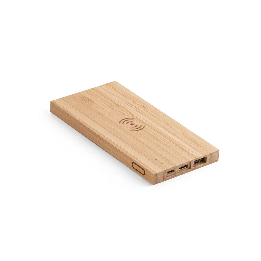 FITCH. 5 000 mAh:n varavirtalähde ja 5 W:n langaton laturi bambusta