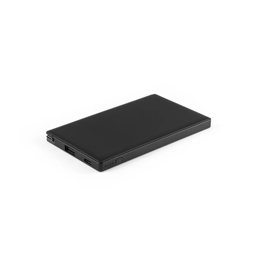 Musta WIGNER-varavirtalähde, jossa USB-A- ja USB-C-liitännät sekä lataustason merkkivalot.