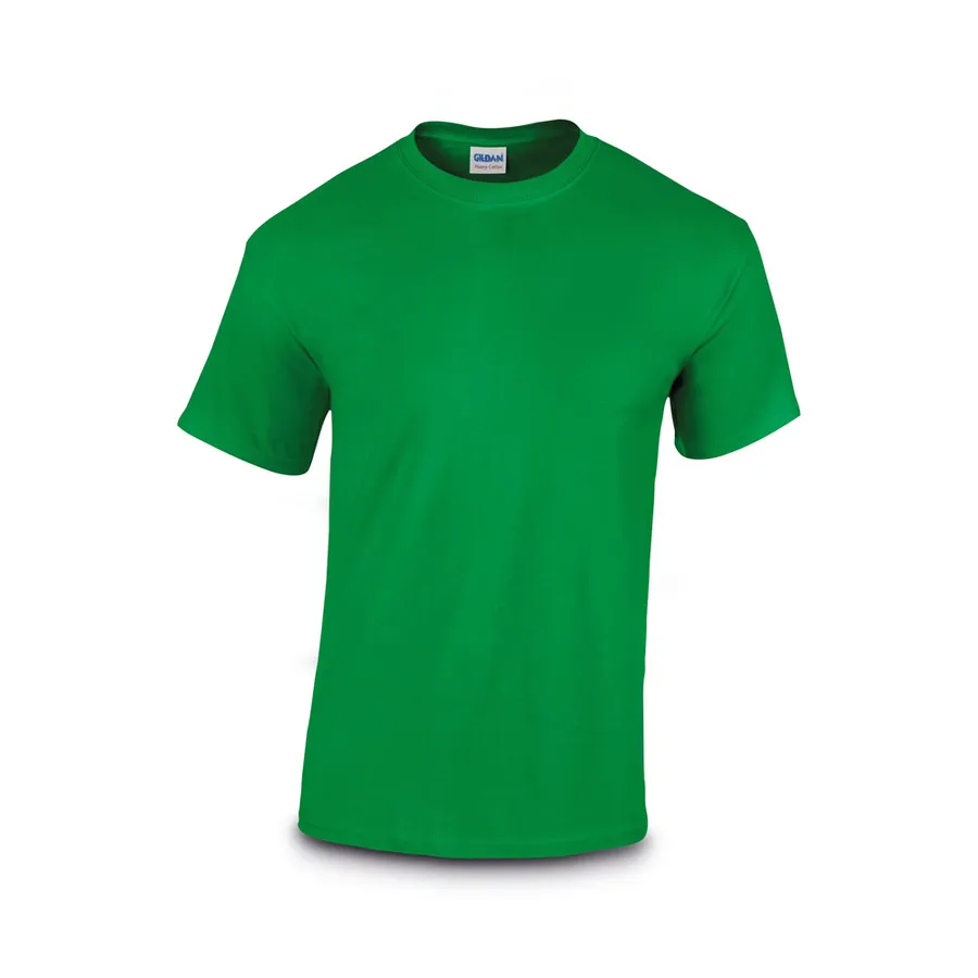 Vihreä lyhythihainen unisex-t-paita edestä kuvattuna, ilman painatusta.