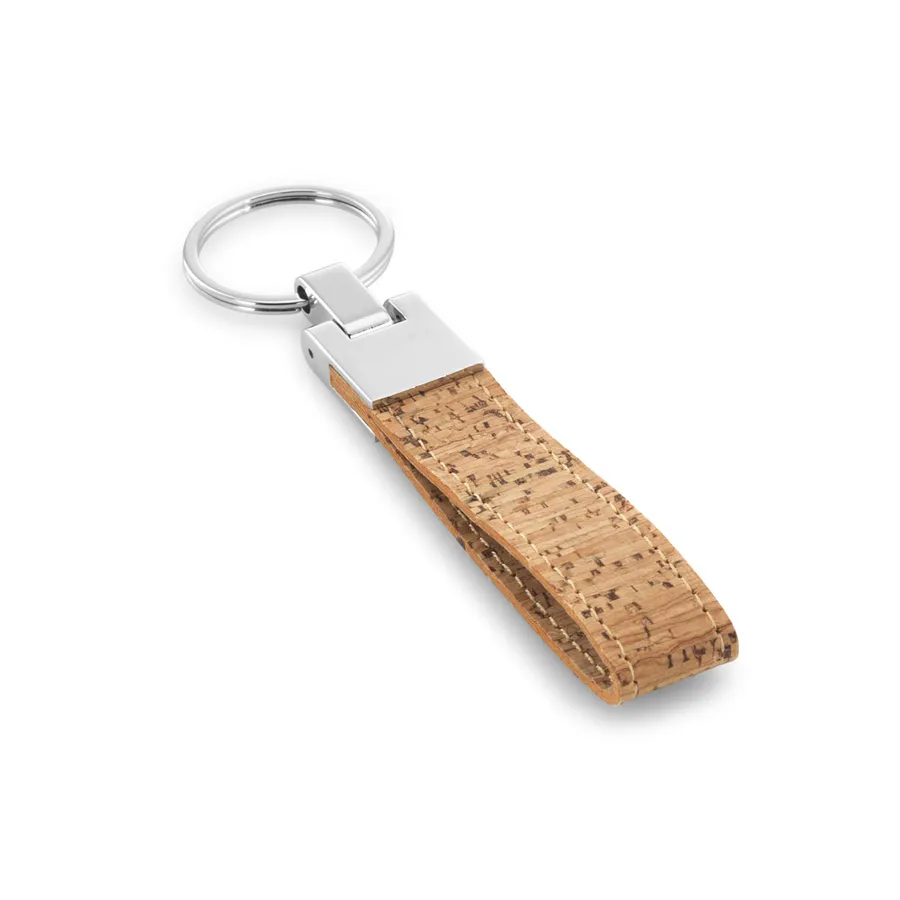 Korkkinauhainen avaimenperä metallikiinnikkeellä ja avainrenkaalla, väri Natural.