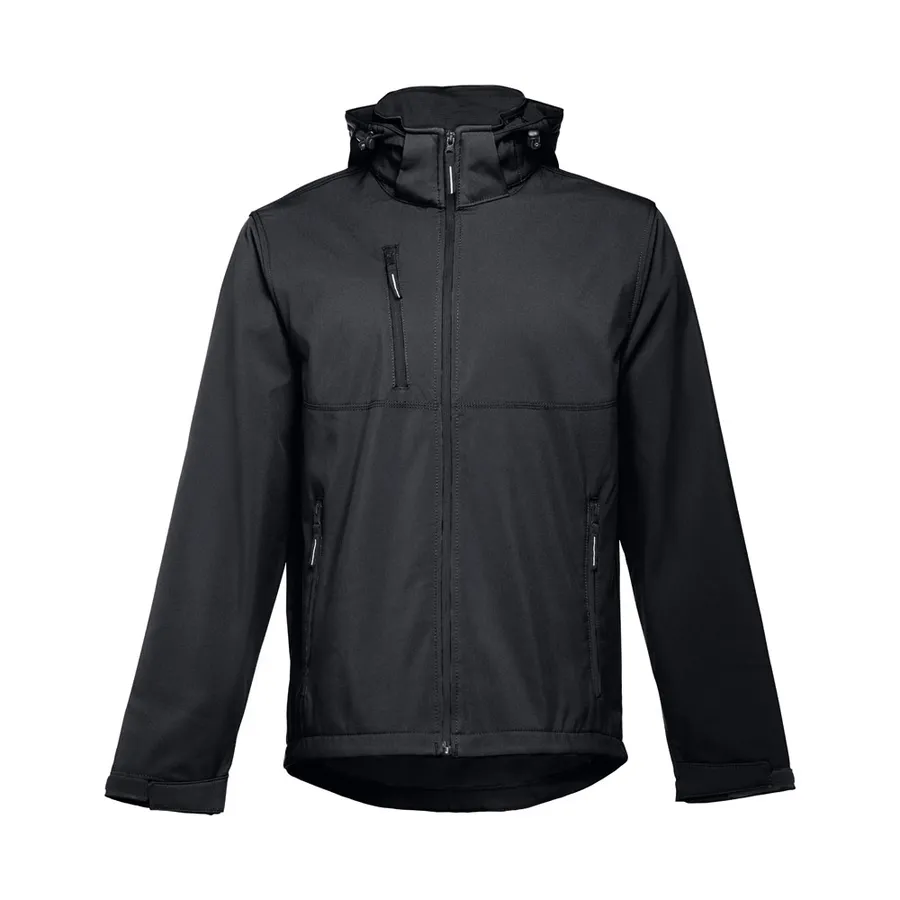 THC ZAGREB. Miesten softshell-takki irrotettavalla hupulla ja pyöristetyllä helmalla