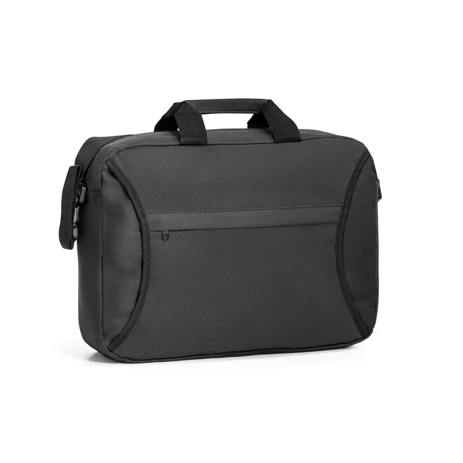 Musta SEOUL-kongressikansio, jossa kantokahvat ja vetoketjullinen etutasku.
