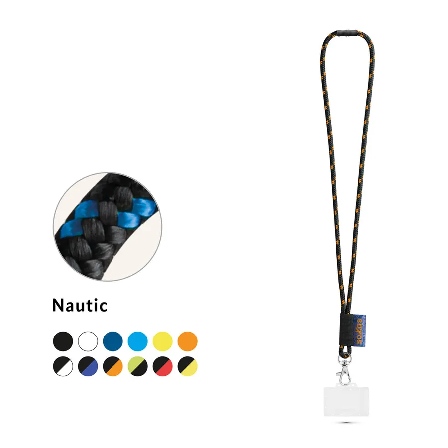 BRIDPORT. SET Lanyard NAUTIC Pitkä (Ø 7 mm) 9 mm:n sulkurenkaalla, Ø 7 mm:n turvalukolla ja 91 x 68 mm:n jäykällä nimilapun/kortin pidikkeellä