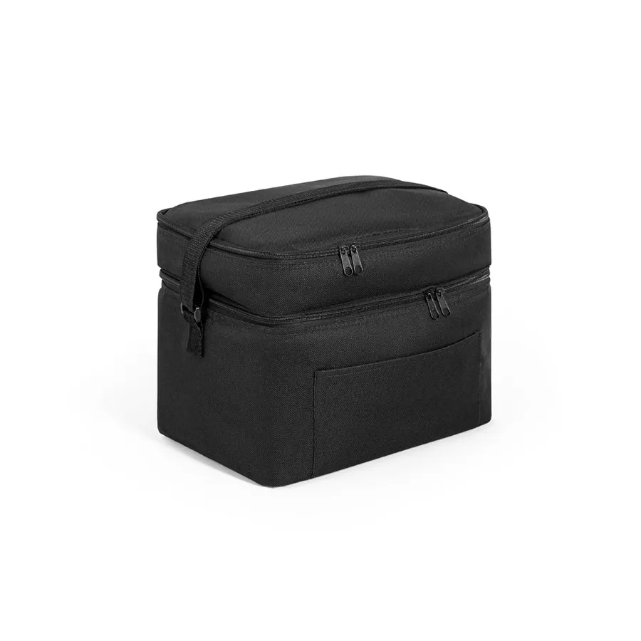 Musta kahden lokeron kylmälaukku CANCUN LARGE, jossa vetoketjut, etutasku ja kantohihna.