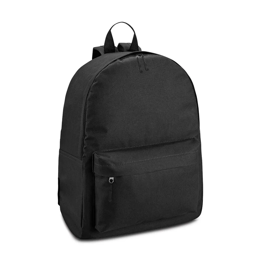 Musta BERNA-reppu, jossa vetoketjullinen etutasku ja yläosan kantokahva.