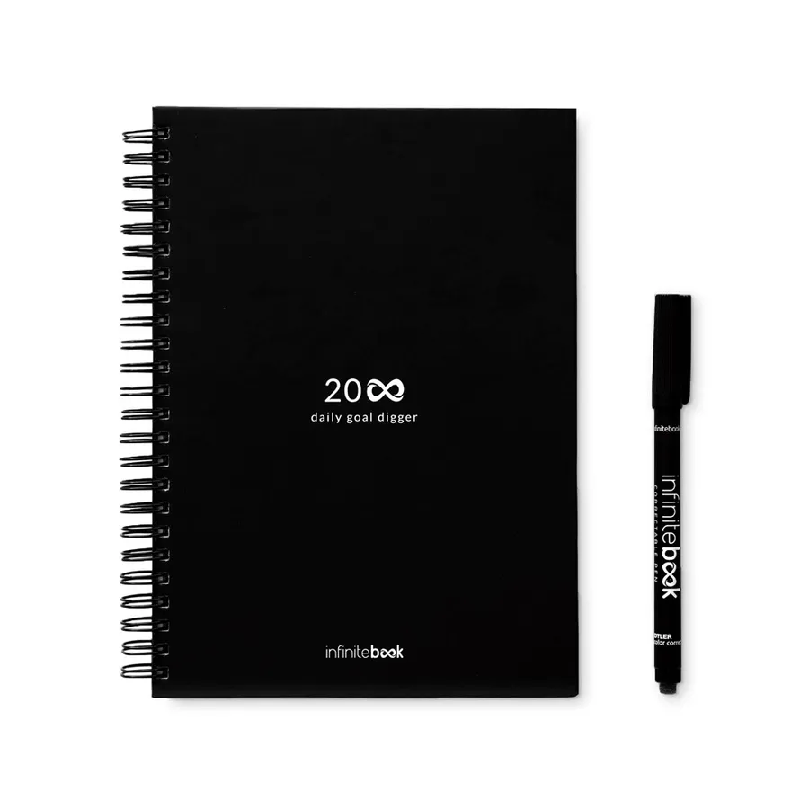 STARTER KIT INFINITE PLANNER A5. Setti sisältää A5-kokoisen äärettömän päiväkirjan, puhdistussarjan, tussin ja tussinpidikkeen