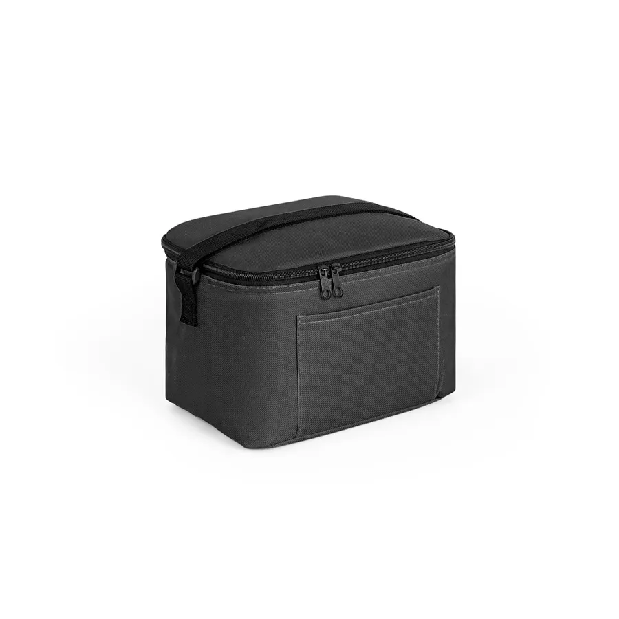 Musta CANCUN-lämpöpussi, jossa vetoketjullinen kansi, etutasku ja kantohihna.