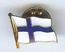 Finland pin badge with a waving Finnish flag on a white background.